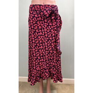 Karl Lagerfeld Paris Logo Heart Print Faux Wrap Ruffle Midi Skirt Sz 12 NWT